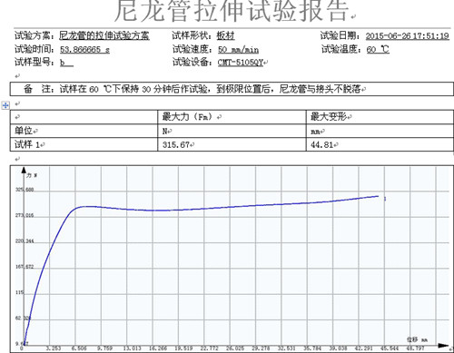 汽车燃油管路尼龙管的试验机拉伸试验